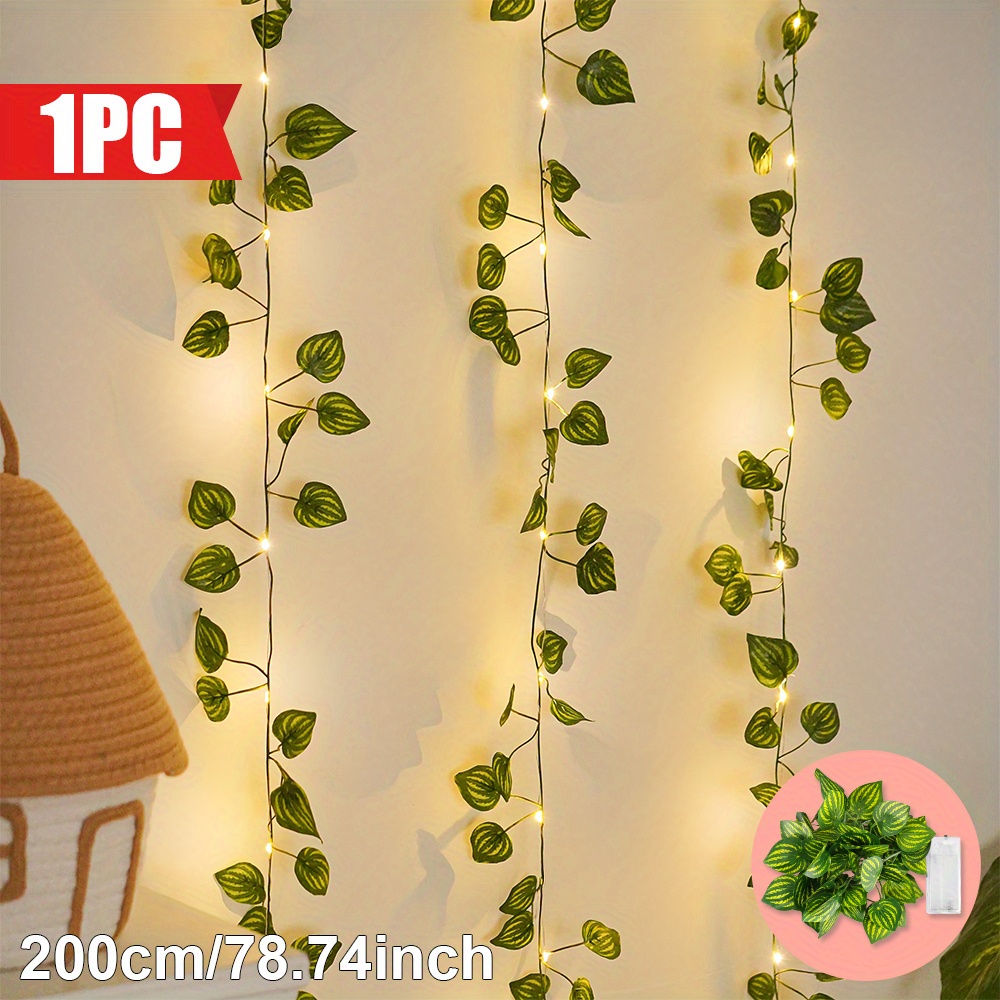 Majisu 1pc 20led Battery Operated Indoor String Lights, Artificial Watermelon Leaf Garland For Christmas, New Year, Halloween And Home Decor