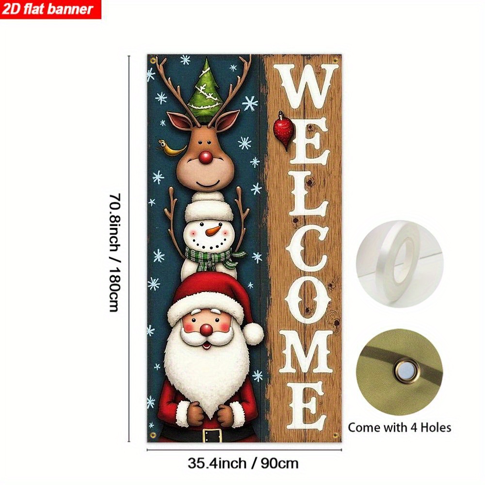 TEMU Piatto 2D, 1 pezzo, Striscione Piatto 2D, Striscione Natalizio per Porta, con Design a di Renna, e , con il Messaggio di "WELCOME". Decorazione