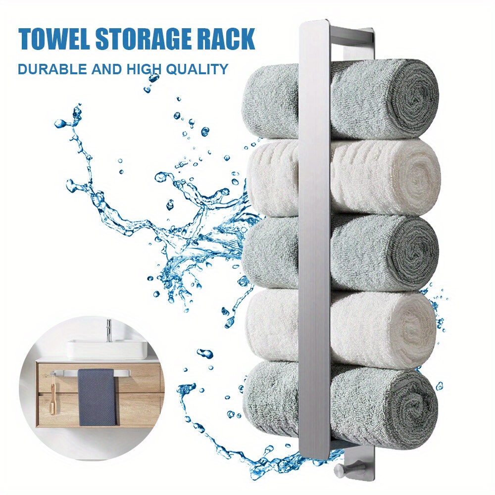Image of Self-adhesive Wall Mounted Design Towel Rail No Drilling Storage Rack With Hook, Towel Racks