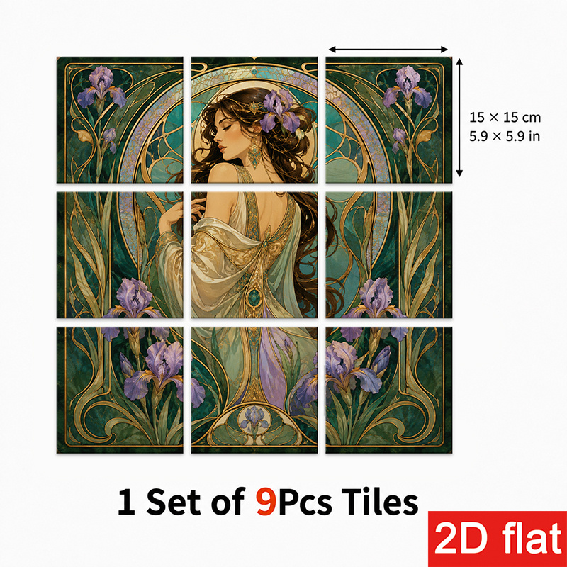 TEMU 2d Flat 9pcs 15x15cm (5.9x5.9in) Slate Tile Stickers Sophisticated Kitchen Backsplash, Coffee Corner Decor, Featuring Artistic Floral Motif And