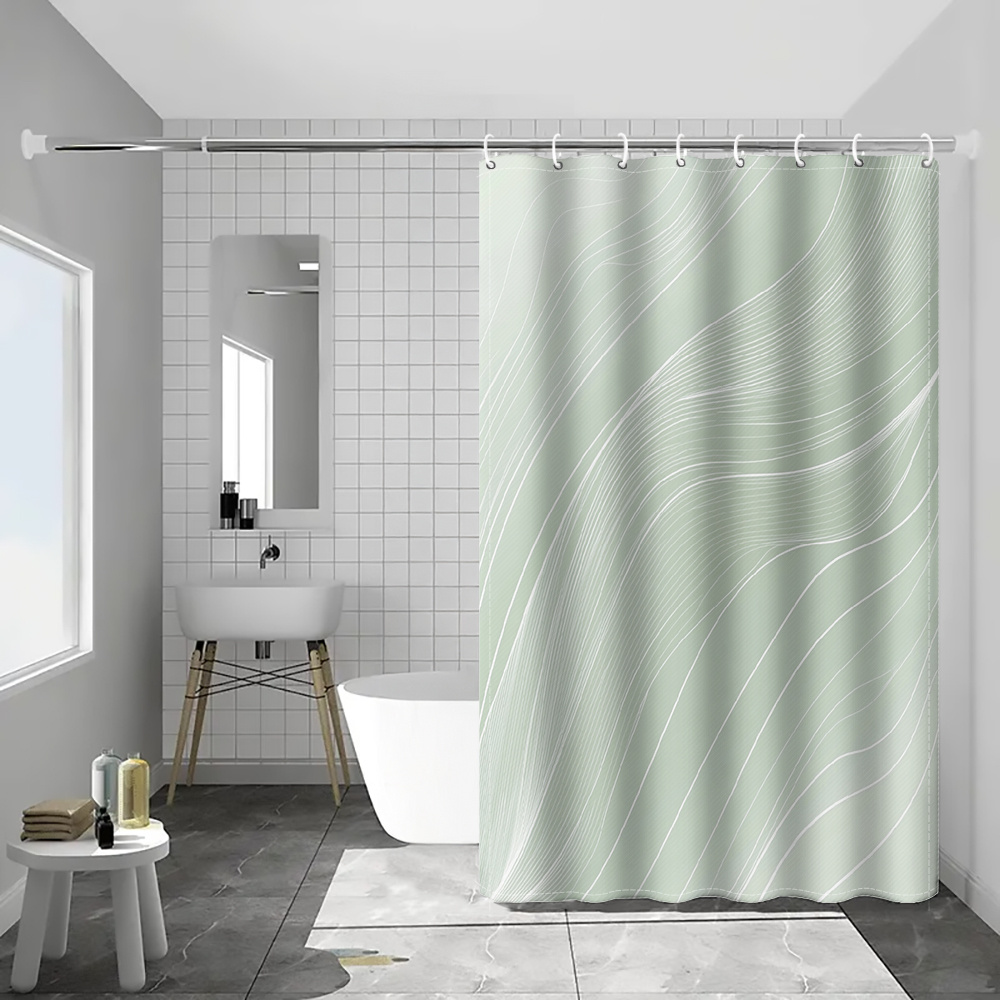 TEMU 1pc Light Green Minimalist Shower Curtain, Modern Bathroom Home Decor With Plastic Hooks, Suitable For Home & Hotel, Machine Washable
