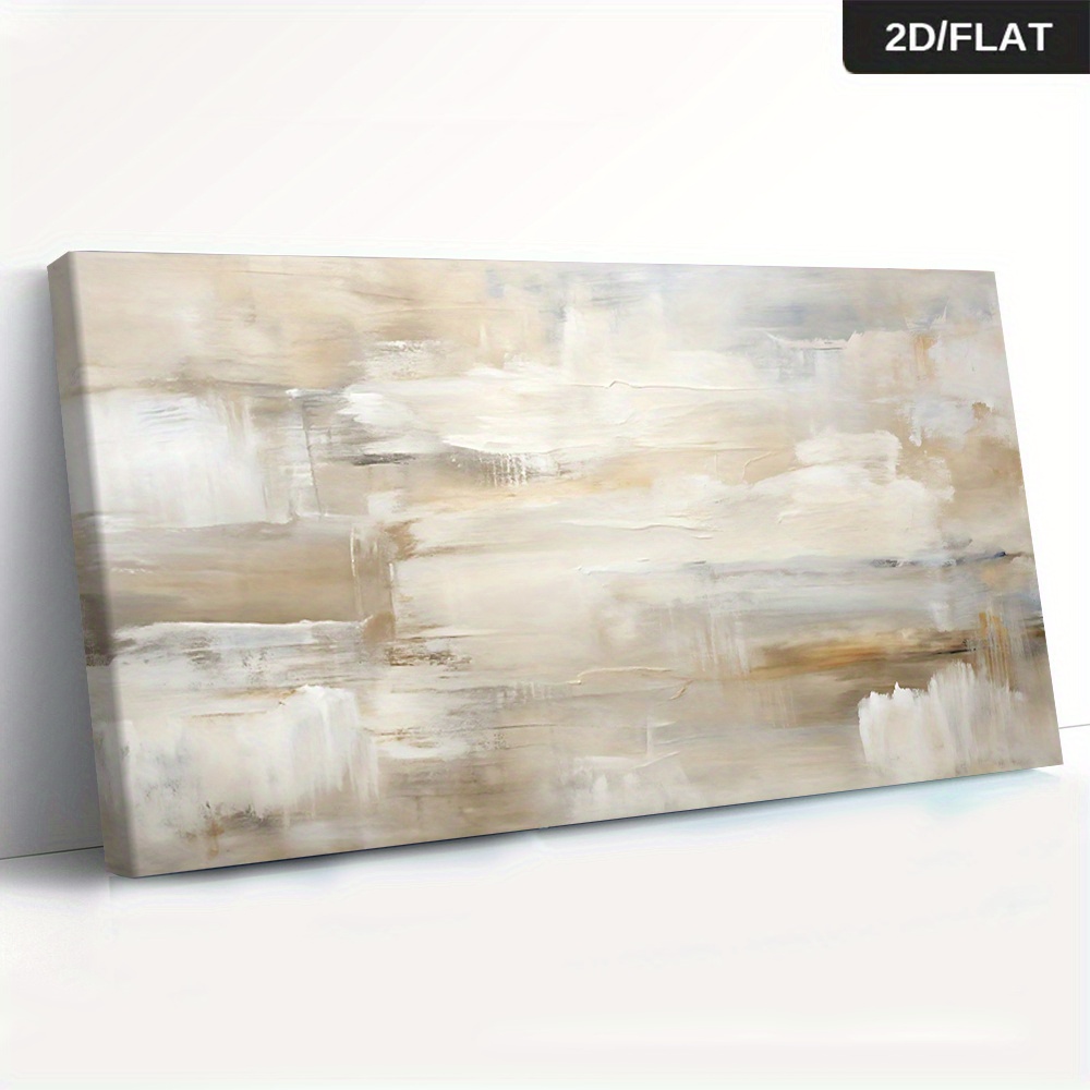 TEMU 1pc Large Modern Minimalist Abstract Beige And White Framed Canvas Painting - Neutral Beige//gray/black/beige , Flat Panel Wall Art For Living