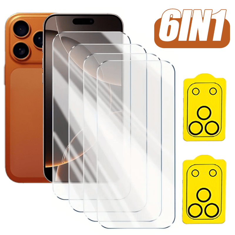 TEMU 6-in-1 Set Compatible With Iphone 17/16 Pro Max, High-definition 9h Hardness Glass Screen Protector - Includes 4 Screen Protectors + 2 Camera