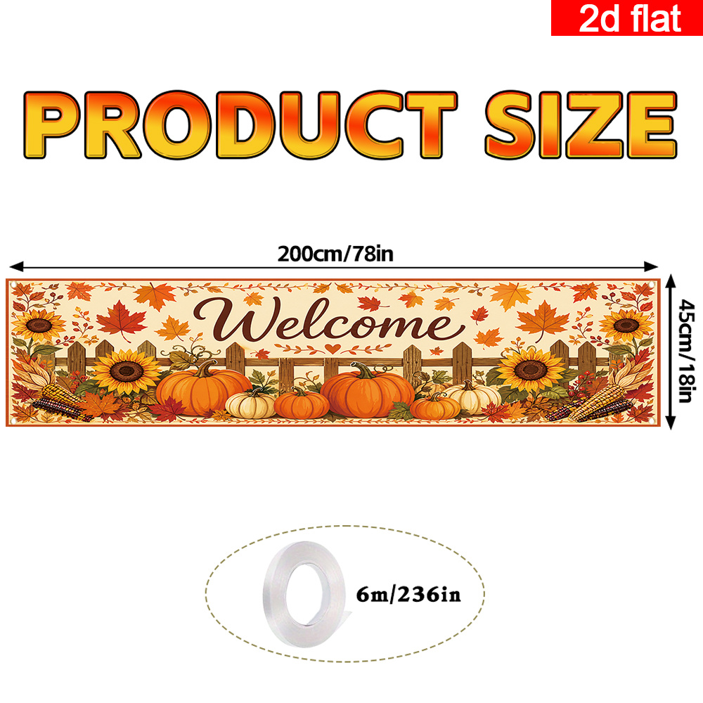 TEMU 2d Flat, 2d Flat - 2d Flat Banner, 1pc, Autumn-themed Yard Sign Party Banner, Polyester, Pumpkin, Sunflower, And Maple Leaf , For Thanksgiving,