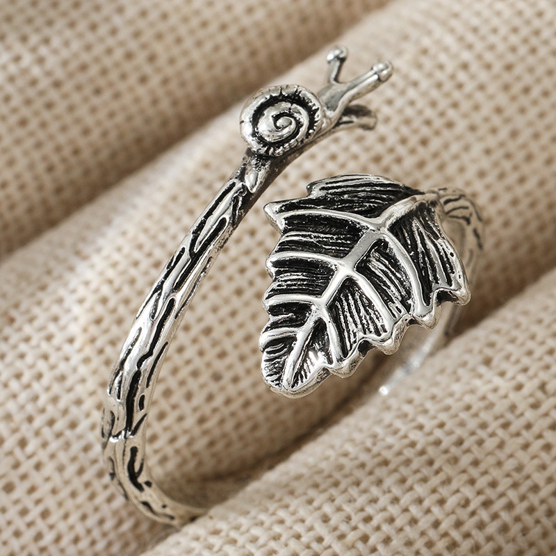 Women's Vintage Snail & Leaf Open Adjustable Wrap Ring, Nature Inspired