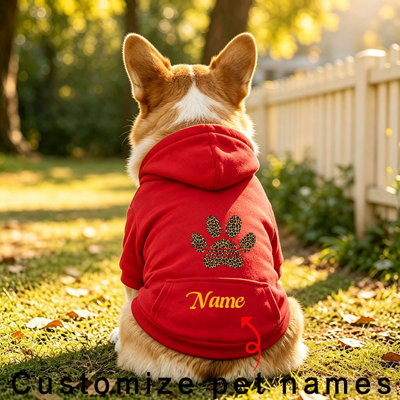 TEMU [6 Colors ] Custom Dog Hooded Sweatshirt, Trendy Leopard Paw Print With Pockets, Soft Fleece Dog Clothes For Autumn Winter, Highland Poodle