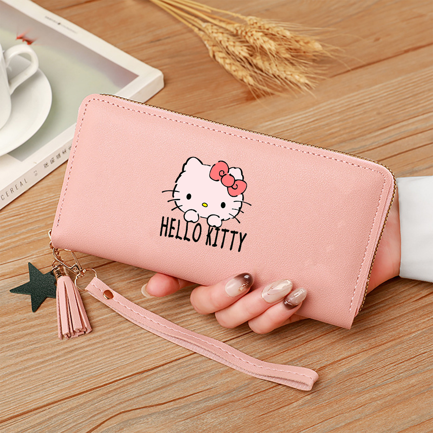 

Sanrio Hello Kitty Pink Long Zipper Wallet For Women - Large Capacity With Multiple Card Slots, Cute Cartoon Design, Lightweight Leather, Tassel Keychain, Ideal Gift, Hello Kitty Wallet