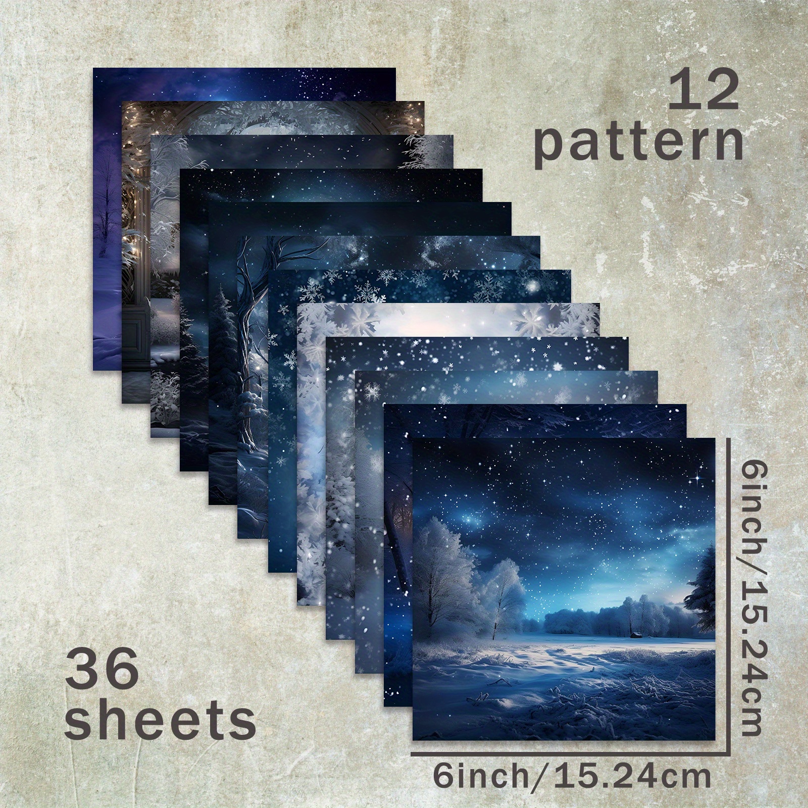 TEMU 36 Sheets Of 6-inch (beautiful Starry Sky Snow Scene Background) Scrapbook Thin Paper, Suitable For Bullet Diary Trash Magazine Greeting Card