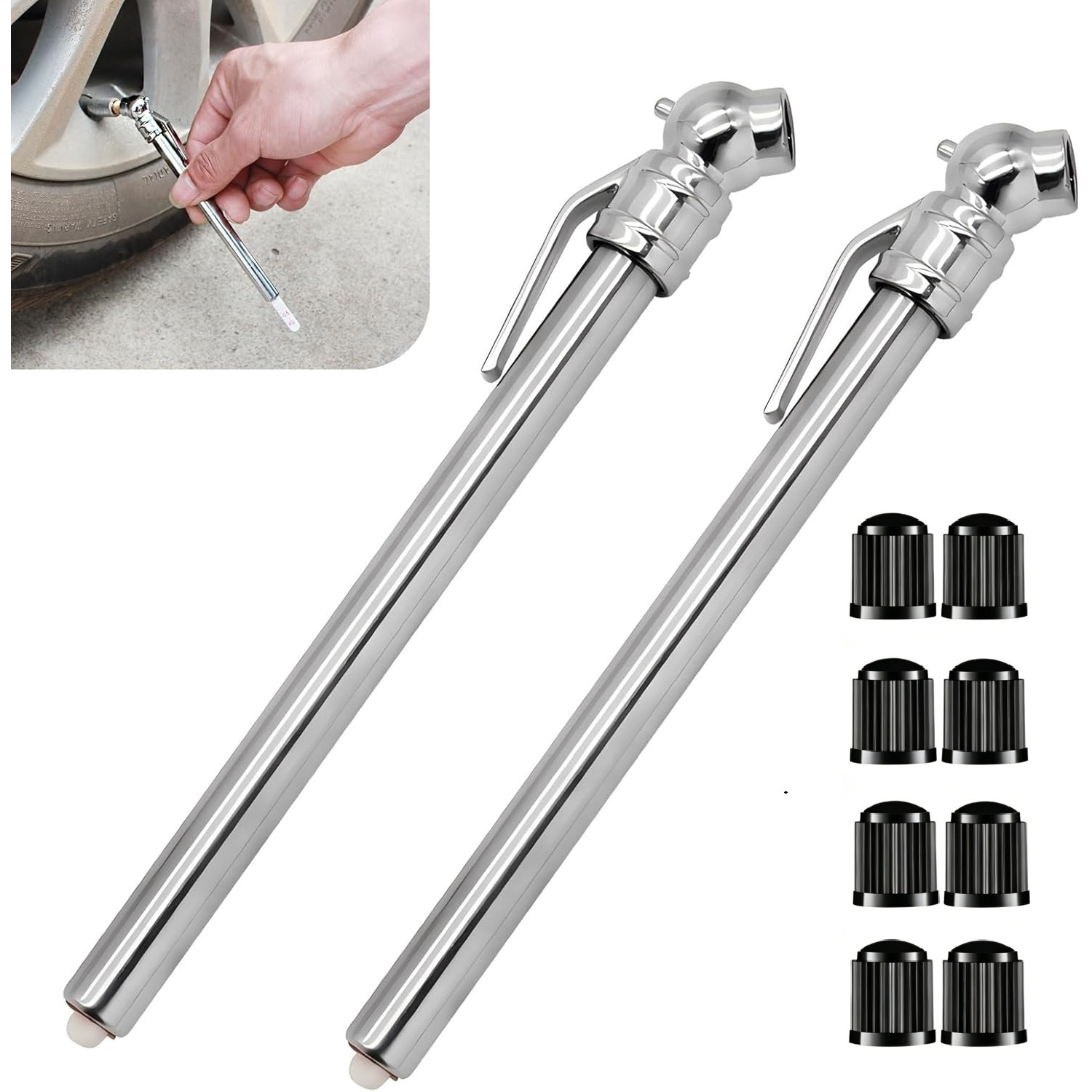 TEMU 10pcs Pencil Tire Pressure Gauge Set (includes 8pcs Tire Valve Caps), Portable Barometer Tire Pressure Gauge, Practical Diagnostic Accessory,