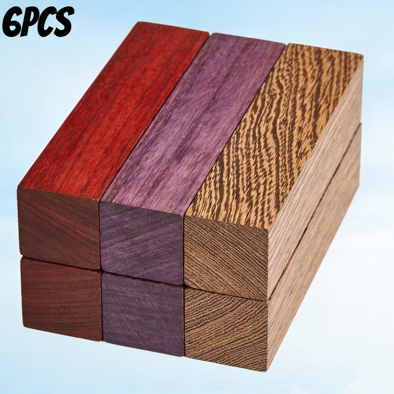 TEMU Set Of 6 Exotic Wood Blocks - 12x2x2cm Squares Made From African , , And Hardwood For Crafting, Woodturning, Inlay Projects, Gifts, And Model