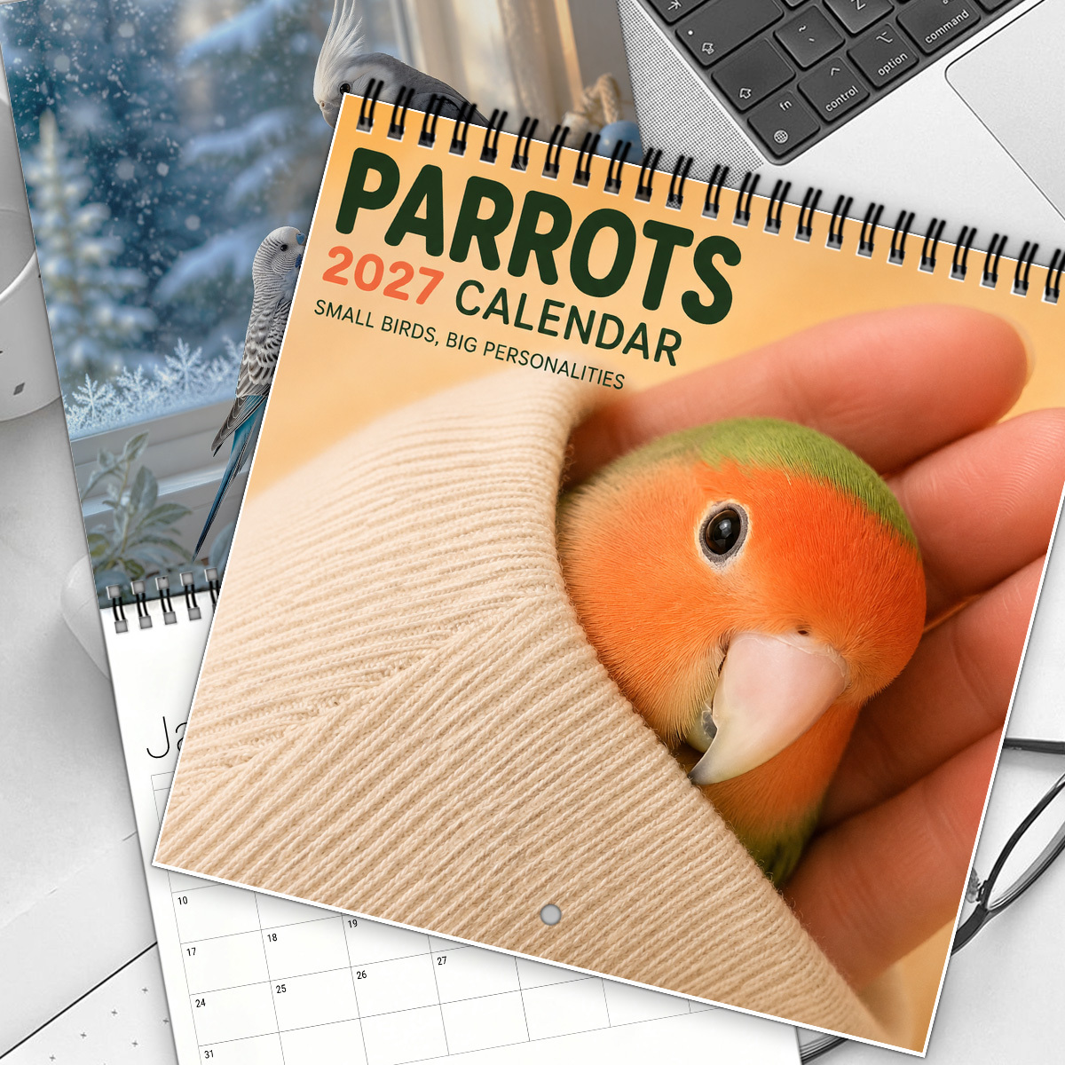 TEMU 2027 Parrot Wall Calendar, Budgerigar, Roosteratiel, Lovebird And Conure Pet Bird Theme, 12 Month Planner With Large Date Blocks, Home Office
