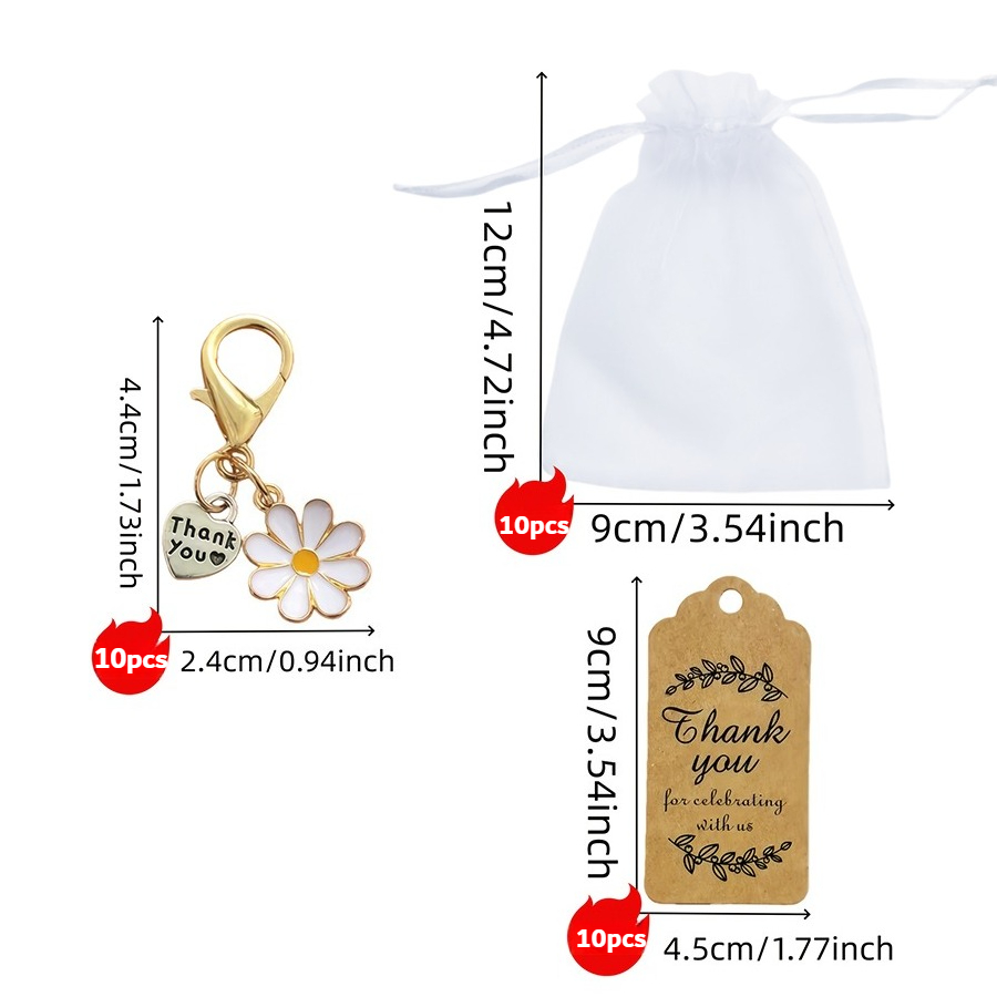 TEMU Set da 30 portachiavi a forma di cuore con bianche, 10 chiavi + 10 biglietti di ringraziamento + 10 sacchetti in organza. Kit fai da te per