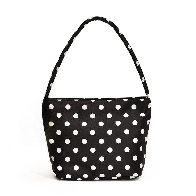 TEMU Women's Polka Dot Shoulder Bag - Nylon Purse With Snap, Large Capacity Handbag For Women, Lightweight And Durable, Red, Black, White
