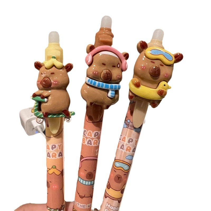 Capybara – Set Di 4 Penne Gel Cancellabili Kawaii – Punta 0,5 Mm – Gomma Integrata – Per Scuola E Ufficio
