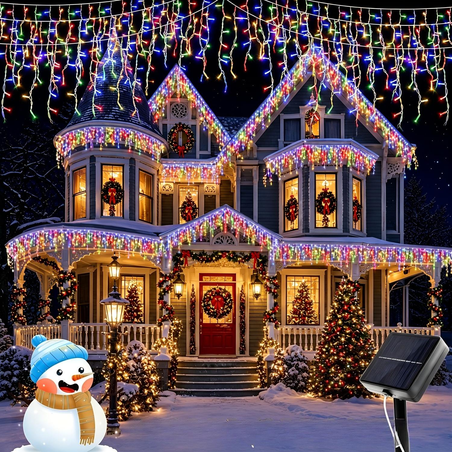 TEMU 185/120 Led Outdoor Solar Icicle Light, 8 Of Hanging Curtain String Lights, Holiday Decoration, Suitable For Christmas, Halloween, Thanksgiving,