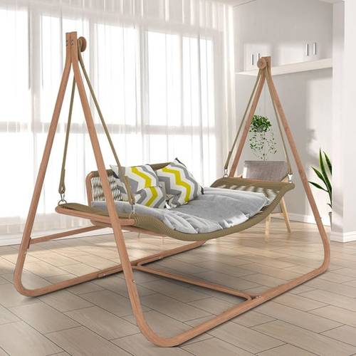 oversized double hammock swing chair with stand anti rust wood colored alloy frame 570 lbs capacity cushioned seat for indoor outdoor use patio balcony bedroom gift bedroom swing chair durable outdoor furniture