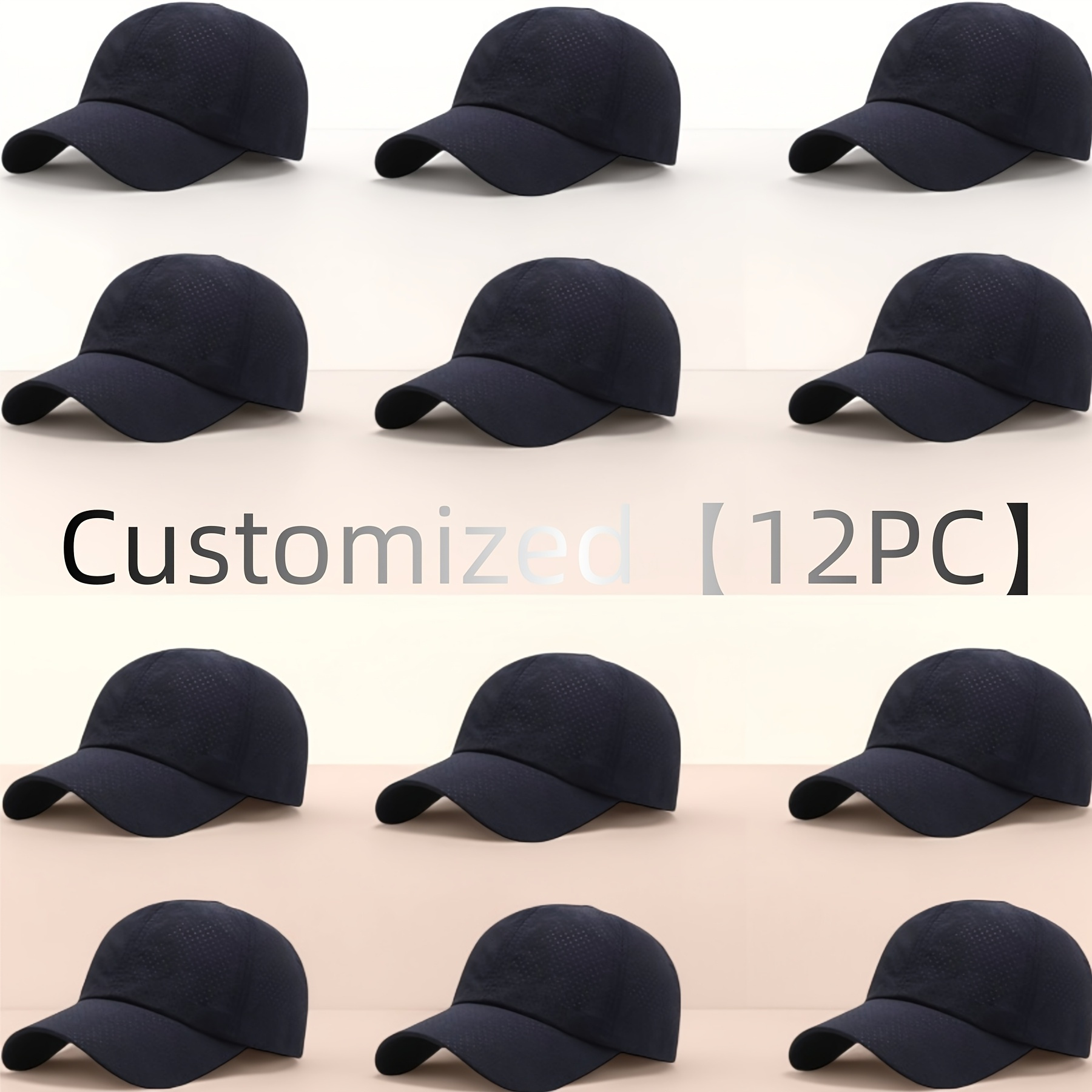 12 Custom Text Baseball Caps, Quick-Dry Mesh Sun Hats