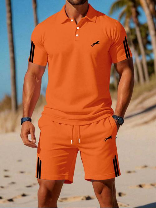 casual sport quick dry short sleeve shirt and shorts set 2pcs outfit for daily outdoor and beach wear