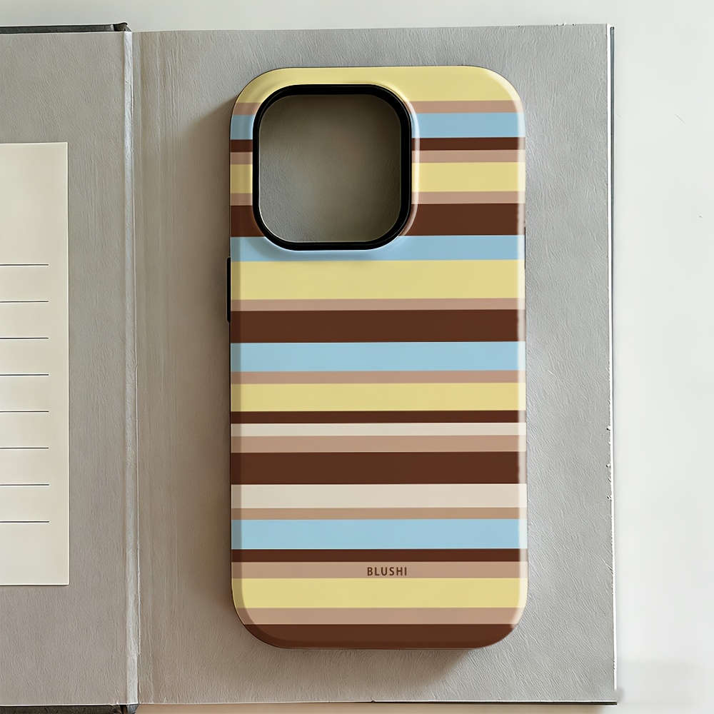 TEMU Phone Case - 2d Printing 1pc, Phone Case: Clmj Multicolor Striped Phone Case, Suitable For Iphone 17/16/16e/15/14/13/12/11 Pro