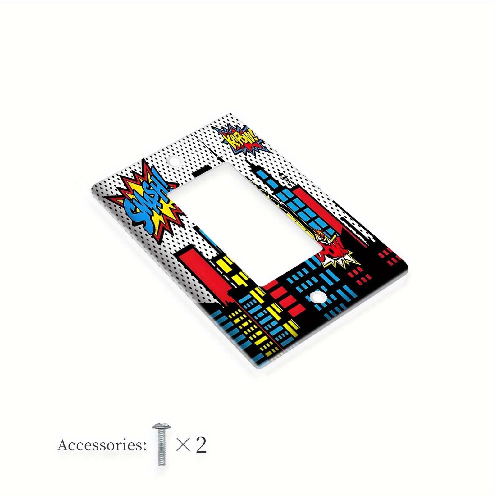 TEMU 1pc 1gang/2gang Superhero Cityscape Light Switch Covers Plate Decorative Wall Plate Cover For Electrical Devices, Ideal For Country Farmhouse