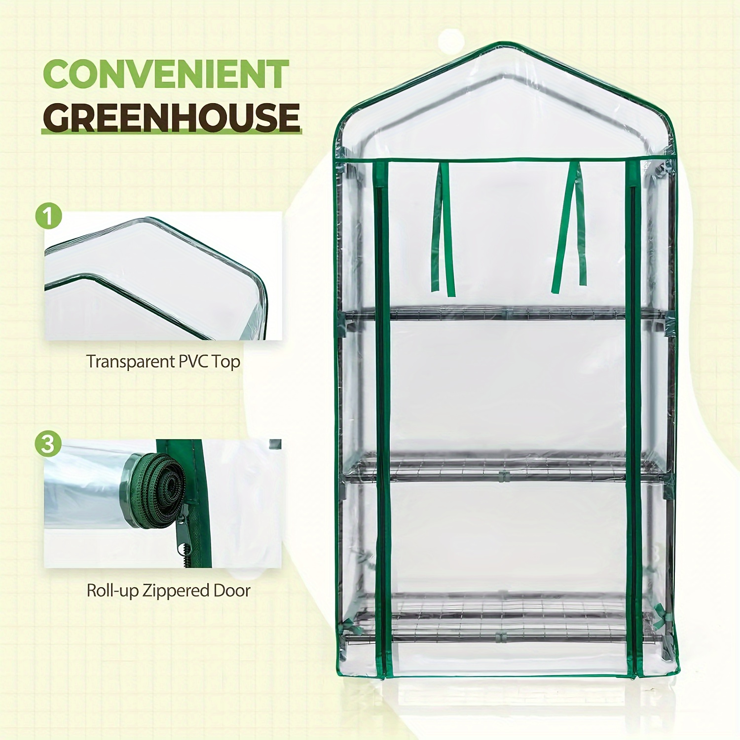 

Mini serre transparente à 3 niveaux, support de plante en plastique portable avec couvercle en PVC, cadre solide, serre pour graines et fleurs intérieures et extérieures, petite serre de jardin