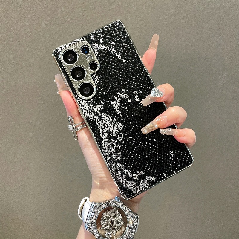 TEMU Phone Case - Creative Snake Pattern Phone Case With Stylish Electroplated Frame For Galaxy S23 S24 S25 Fe, Providing Full Coverage And Shock