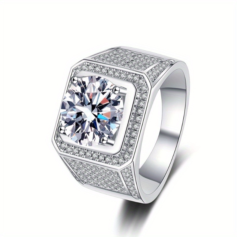 925 Sterling Silver Big Men's Ring with Moissanite