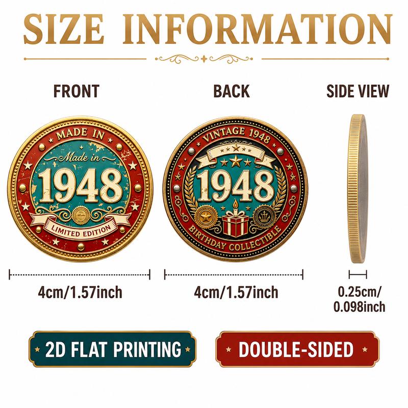 TEMU 1948 Vintage Distressed Birthday Collectible Coin, Serrated Edge Replica Collectible Token, American Nostalgic Birthday Souvenir, Suitable For