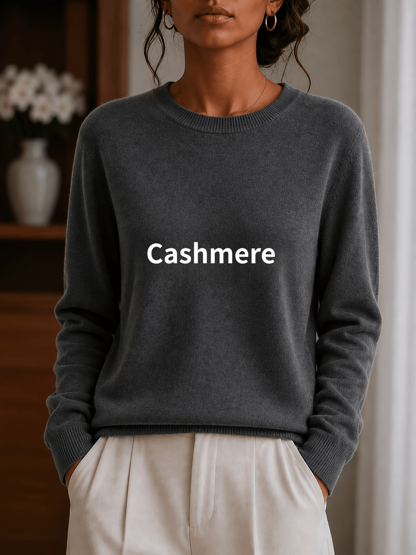 womens round neck long sleeved sweater a woolen womens loose basic pullover suitable for casual wear   daily layering and autumn winter outfits fashionable and casual suitable for festivals   in multiple colors