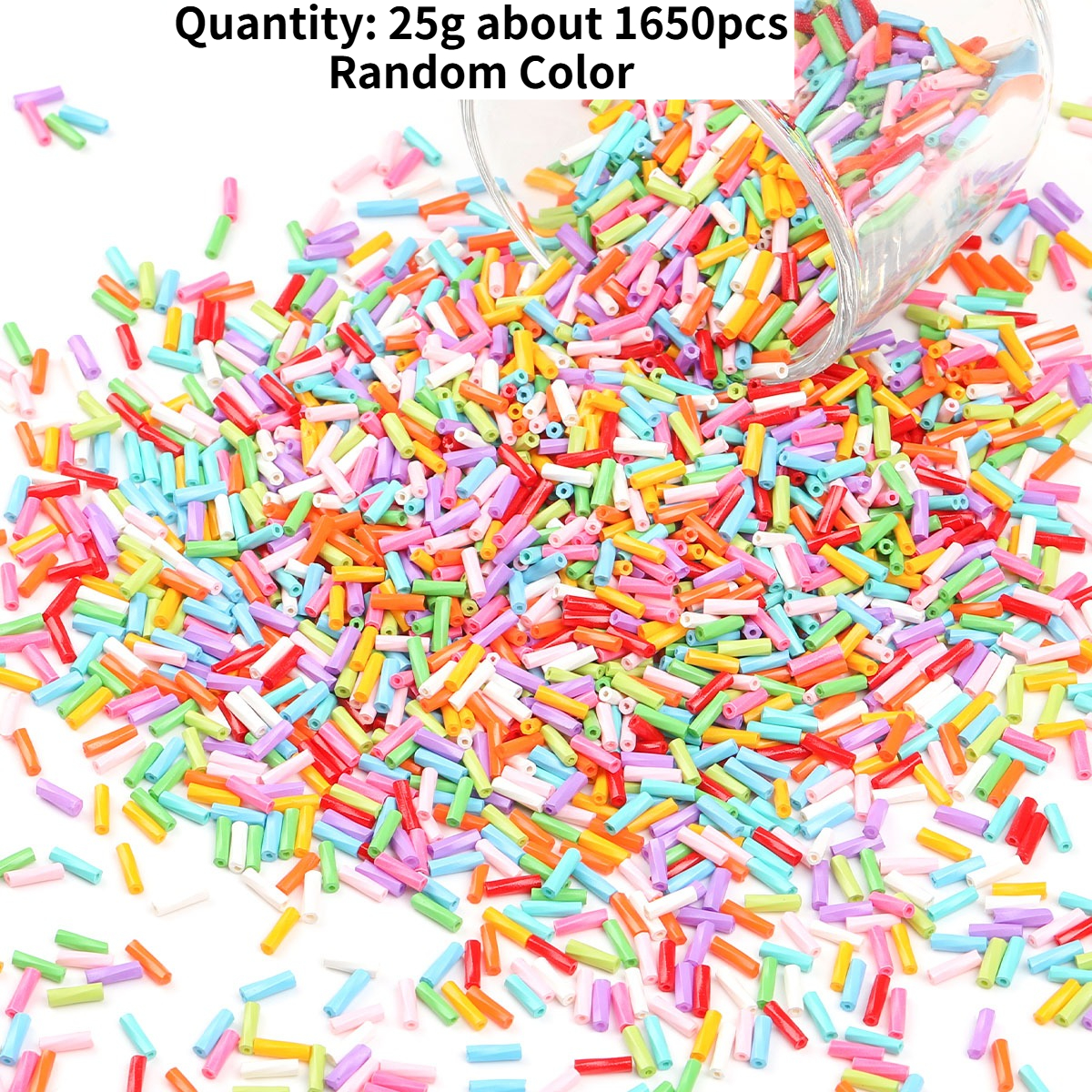 TEMU 25G 1650pcs Perles de verre de couleur aléatoire 0.2×0.6Cm pour la fabrication de bijoux, Perles de tube en verre de tonalité unie, Perles