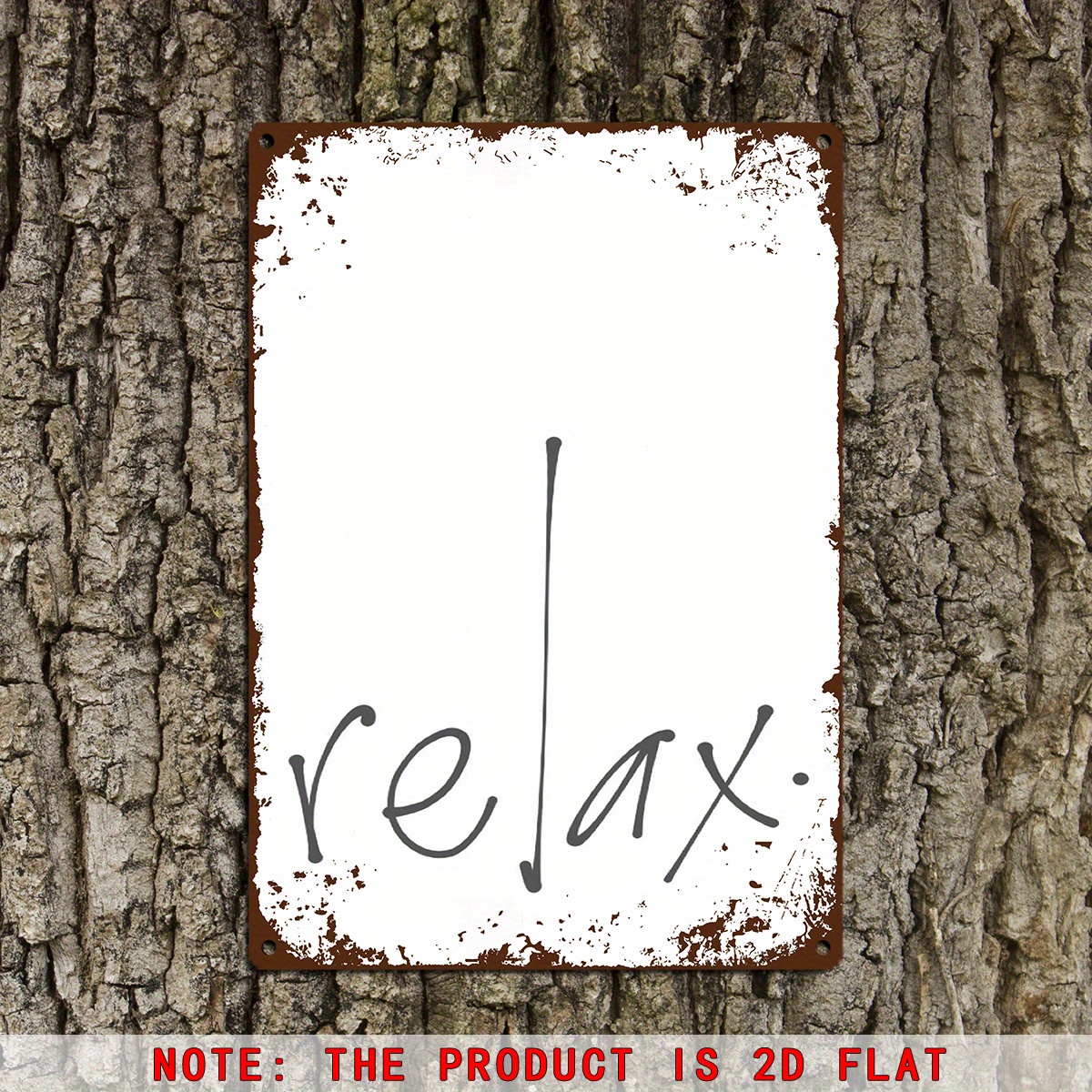 TEMU Vintage 'relax' Metal Wall Sign - 20.32cm X 30.48cm, Rustic Decor For Indoor/outdoor Use, Distressed White And Brown , Durable Weather-resistant
