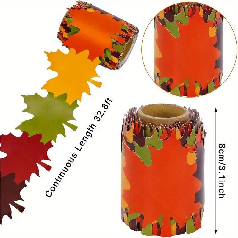 TEMU 1 Roll Of Border Decoration With Colors And Maple Leaf Shapes, Die-cut Bulletin Board Classroom Room Wall Autumn Decoration