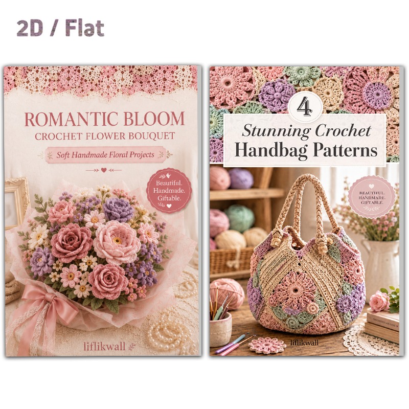 TEMU 2pcs Crochet Patterns Collection: Make Your Own Crochet Bags And Flower Bouquets, Beginner-friendly Craft Guide With Bag Tutorials And Floral