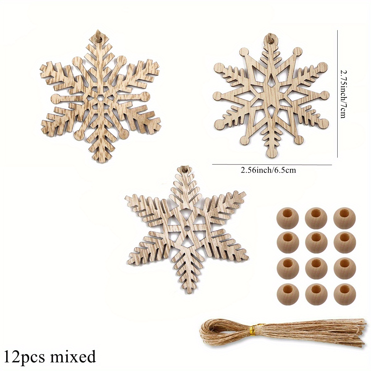 Image of 12pcs Wooden Snowflake Hanging Pendants Hollowed Multi Type Snowflakes Crafts For Christmas Home Decoration Painting Gifts Supply