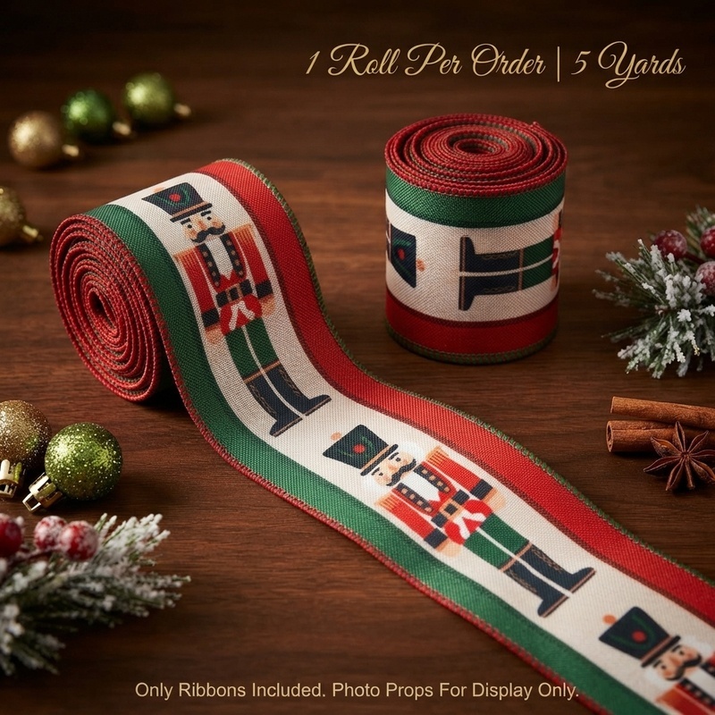 TEMU 5yards 2.5inch Wired Edge - Suitable For Christmas Wreaths, Diy Crafts, Making, Party Decorations, Nutcracker-themed, Winter & New Year