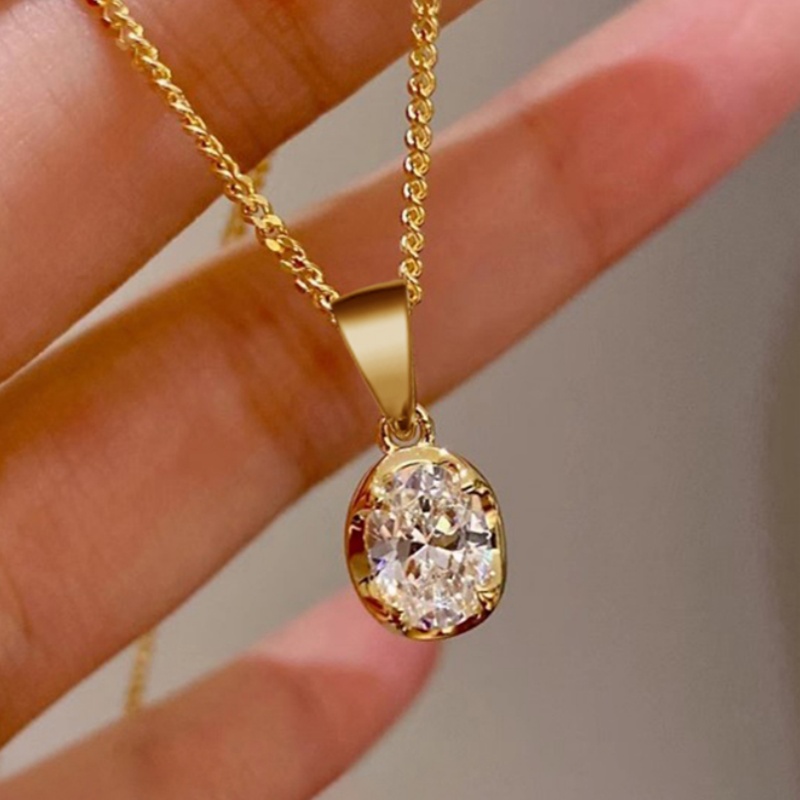 E-shop Modische elegante ovale Zirkonia-Geometrie-Anhänger-Halskette für Damen, Party, Freizeit, , Temperament-Halskette, Schmuck, Geschenk