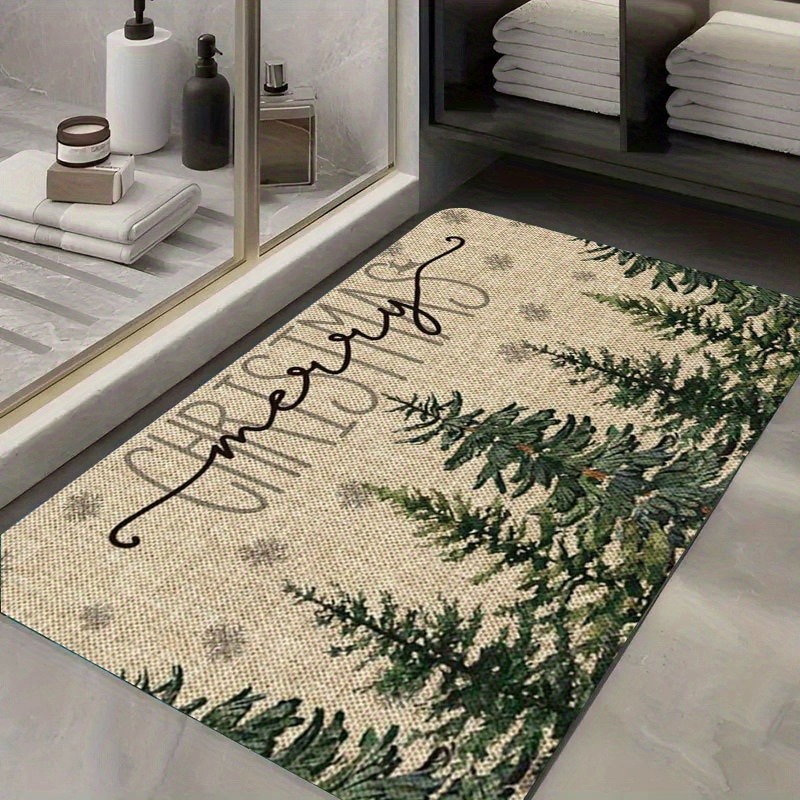 TEMU 1 Tapis de Sol Antidérapant en Caoutchouc Motif Sapin de Noël - Motif de Neige et Aiguille de Pin, Convient pour une Utilisation Intérieure et