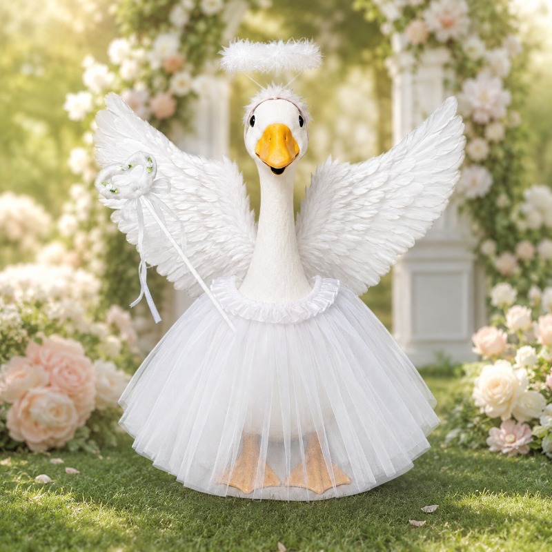 TEMU 23-inch Porch Decorative Goose Costume, Including A Tutu, Feather Wings, Halo Headpiece, And , Suitable For Yard Lawn Geese, Christmas,