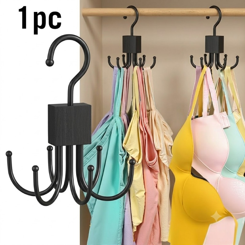 TEMU Vest-style Hanger, 1pc Foldable Multi-functional Hook, Hook, Belt And Strap Storage Hanger Rotatable 6-hooks Bra Hanger - 360° Rotatable Hook,