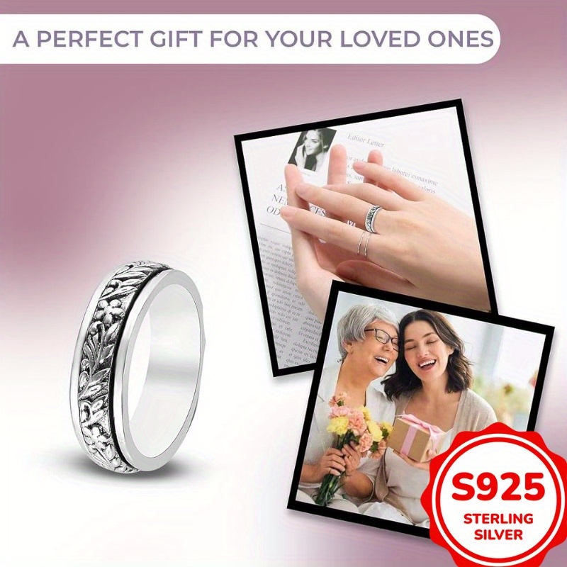 vintage carve   wide rings 925 sterling silvery rings for women fashion rotatable anxiety ring jewelry Product details 0