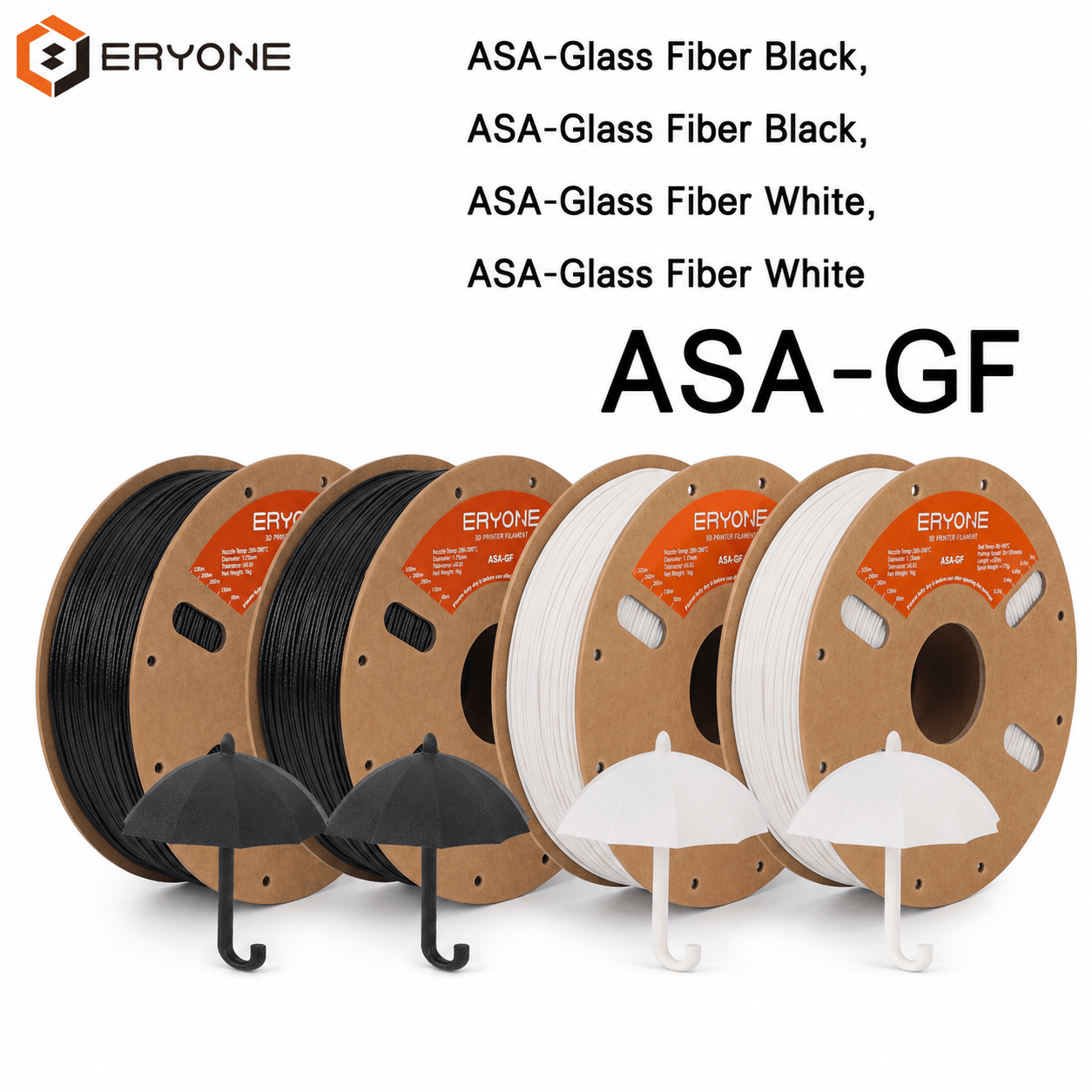 Eryone Asa-gf 3d Printing Supplies Filament For 3d Printer, 4 Rolls(4kg Total), 1.75mm +/ -0.03mm Multiple Color Combinations
