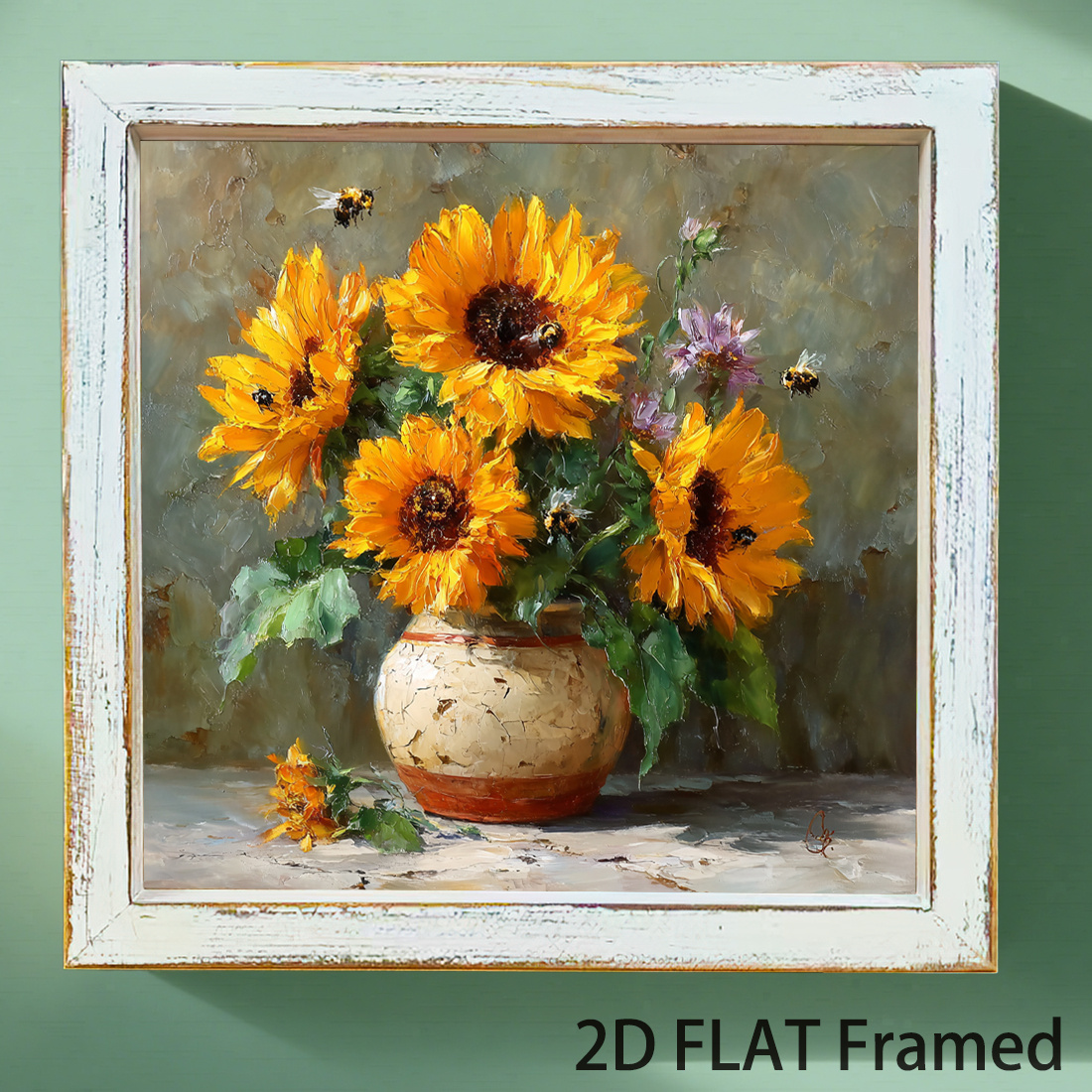 TEMU 2d Flat, 2d Flat, An 8x8 Inch 2d Flat Frame Painting For Bedroom Wall Decor, Featuring A Pastoral Style Mural With Floral Designs, Perfect For