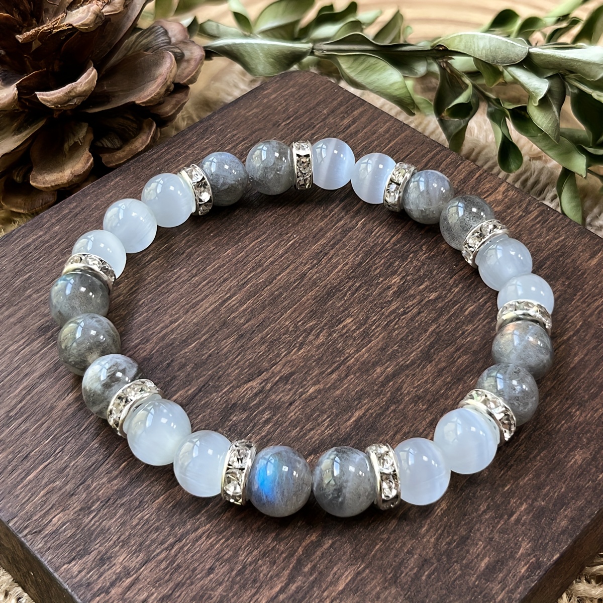 TEMU A Magical Natural Stone Bracelet Featuring 8mm White Labradorite, Symbolizing Good Luck, Love, And Protection - Bringing , Positivity, And