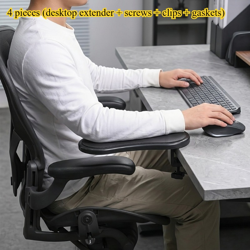 TEMU Prolongateur de bureau 4 pièces + vis + pince + rondelles, réglable à 180°, robuste, avec bras ergonomique et support de poignet - Accessoire de