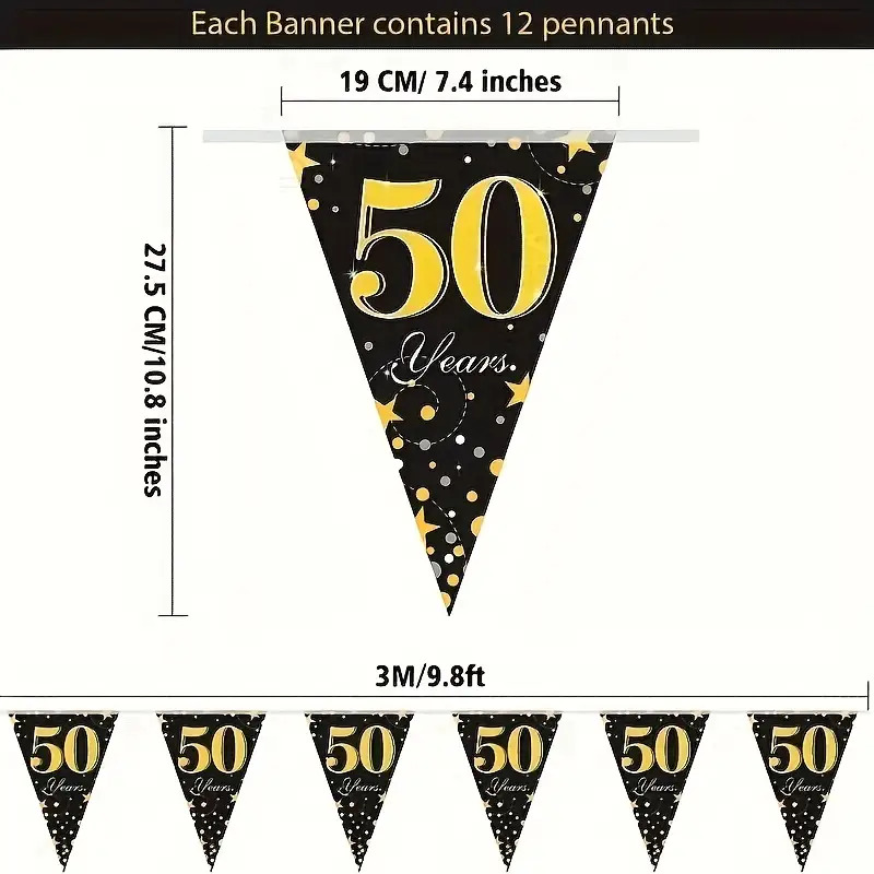 Image of Rose Golden Sparkle Triangle Flag Banner - 160-inch Paper Pennant Garland | Ideal For Celebrations, Events, Home, And Wall Decor | Multi-pack Decoration Set (no Needed)