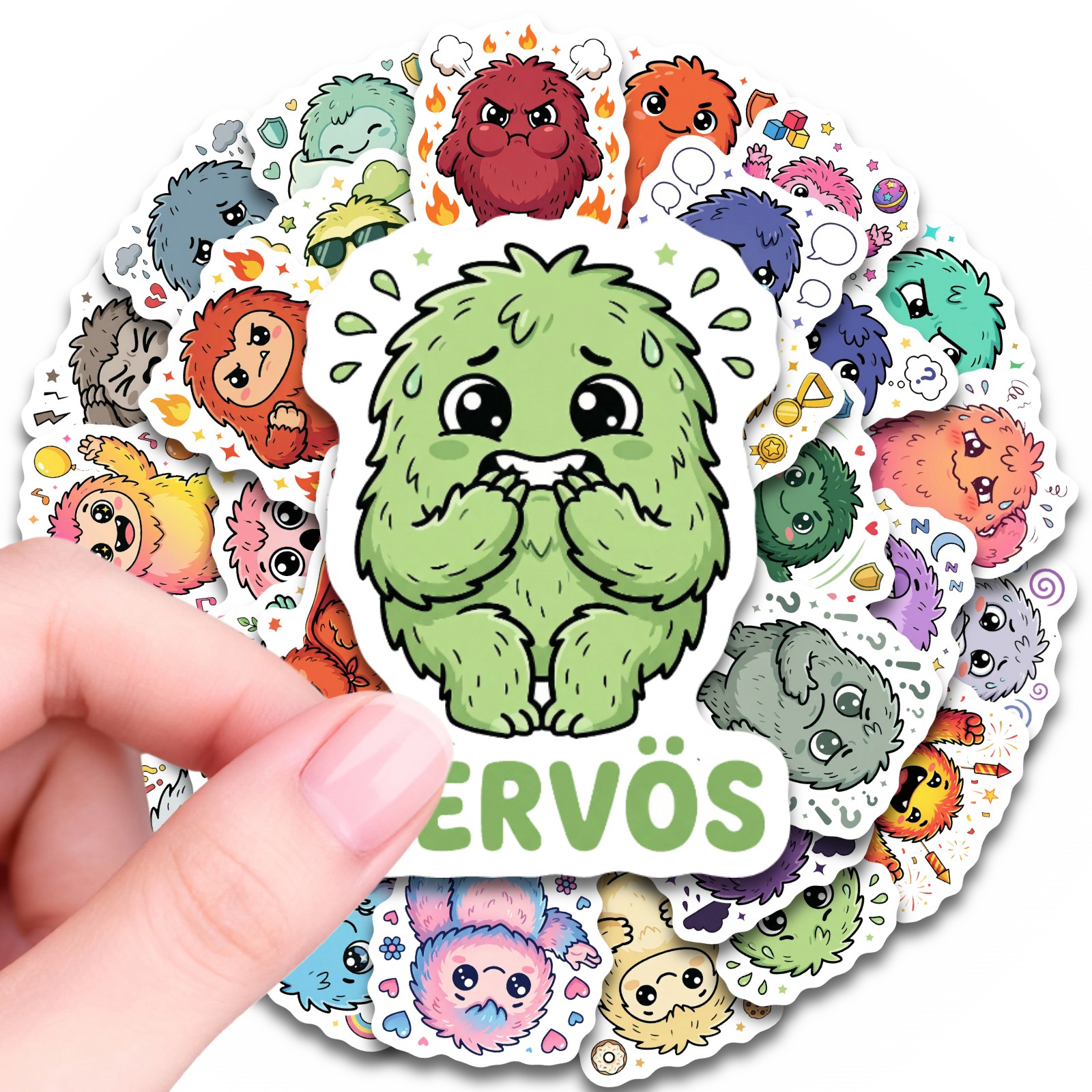Image of 50pcs Emotional Monster Stickers Cute Fluffy Monster Decals Trendy Mental Health Cycling Stickers For Bike Laptop Water Bottle Journal Decor