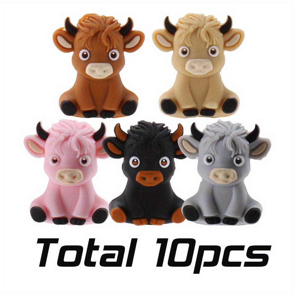 10pcs Silicone Beads Cow Silicone Beads For Jewelry Making 5colors Bull Shape Silicone Charms For Pens Bracelet Necklace Gift Crafts