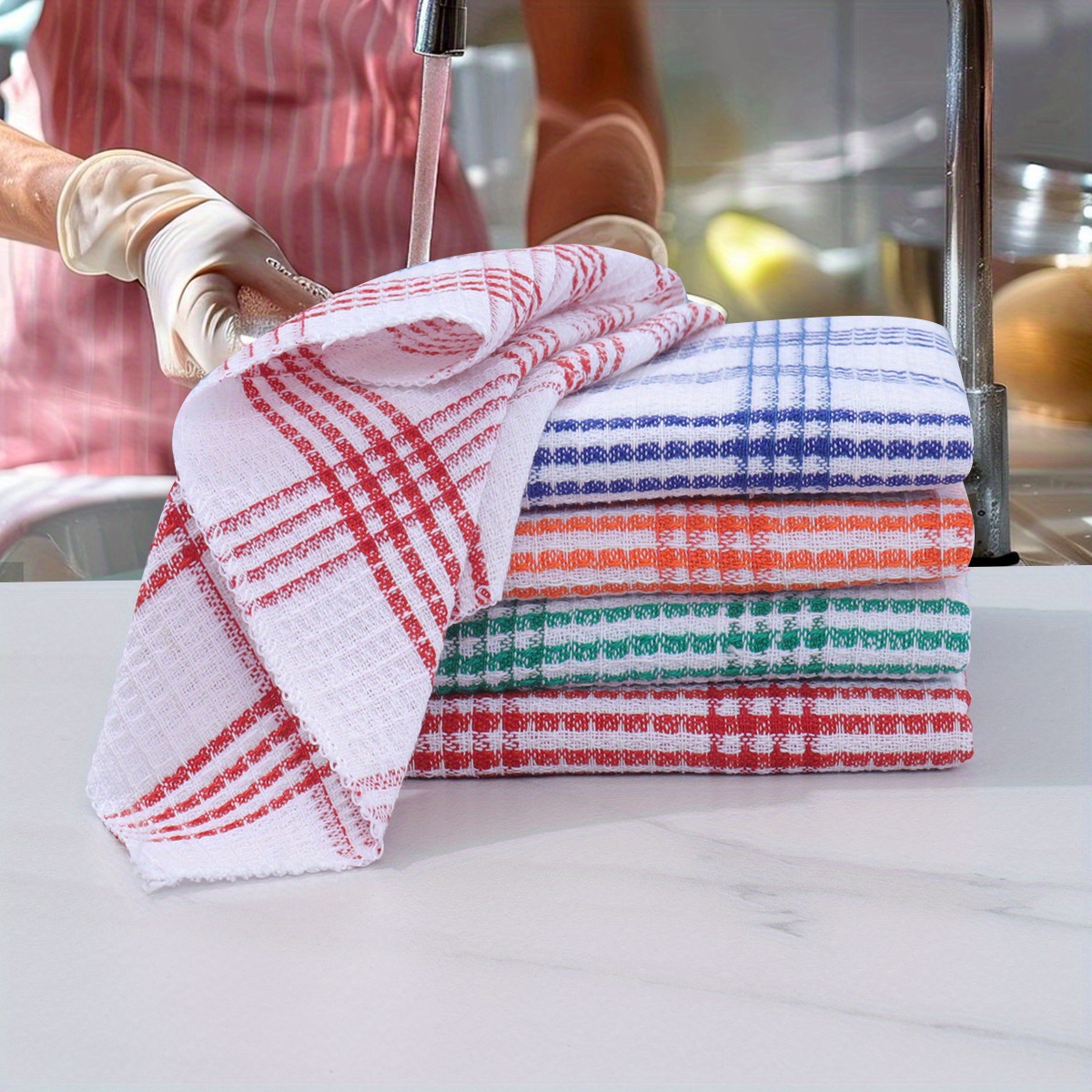 12pcs Retro Plaid Kitchen Towels - Super Absorbent Coffee Grid Weave, 25x25cm, Polyester Blend Dish Cloths for Kitchen, Bathroom