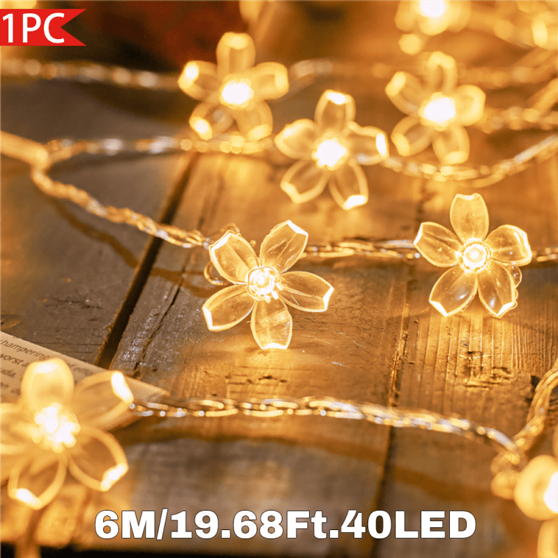 Image of 1pc, Cherry String Lights, 40/20/10led, Indoor Fairy Lights, Hanging, For Christmas, Thanksgiving, Easter, Room, Bedroom, Autumn Decoration, Party, Wedding, Birthday, Gift, Wall Decoration
