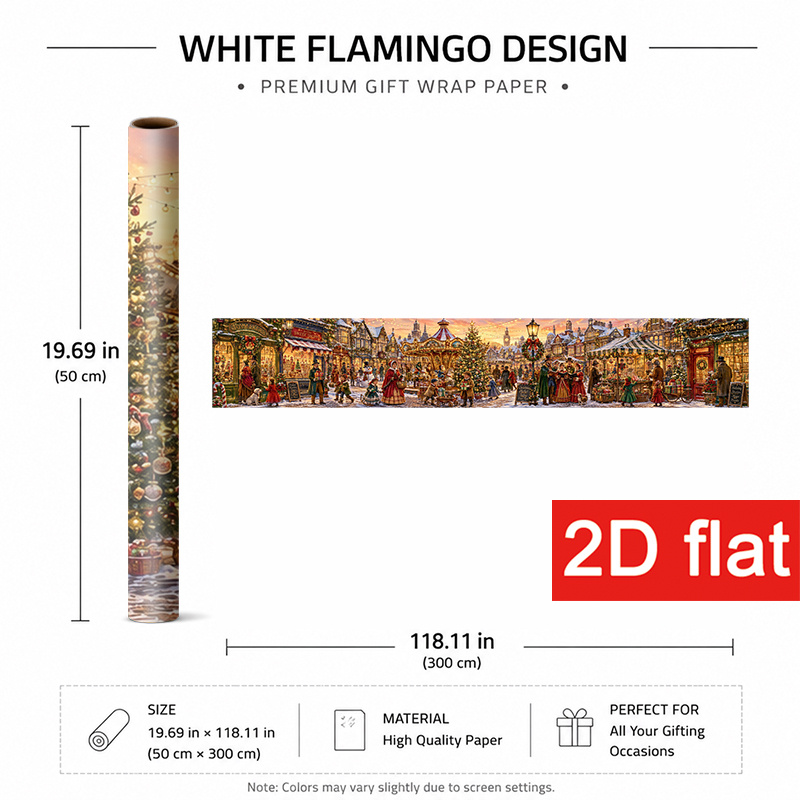 TEMU 2D-Flach 1 Rolle 50x300cm (19,7x118,1in) Stilvolles Weihnachtsgeschenkpapier, Feiertags-Geschenkpapier für Winterparty mit